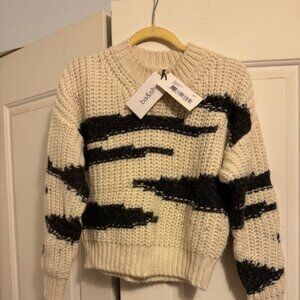 ba&sh Cream and Black Crew Neck Sweater